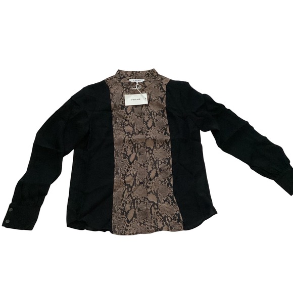 Frame Denim Tops - FRAME Black Snake Print Silk Button Down Shirt Top Blouse‎ S P